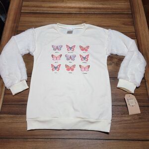 Forever Me Girls LS Crewneck Cream Sweatshirt w/ Faux Fur Sleeves-Size 10/12 NWT